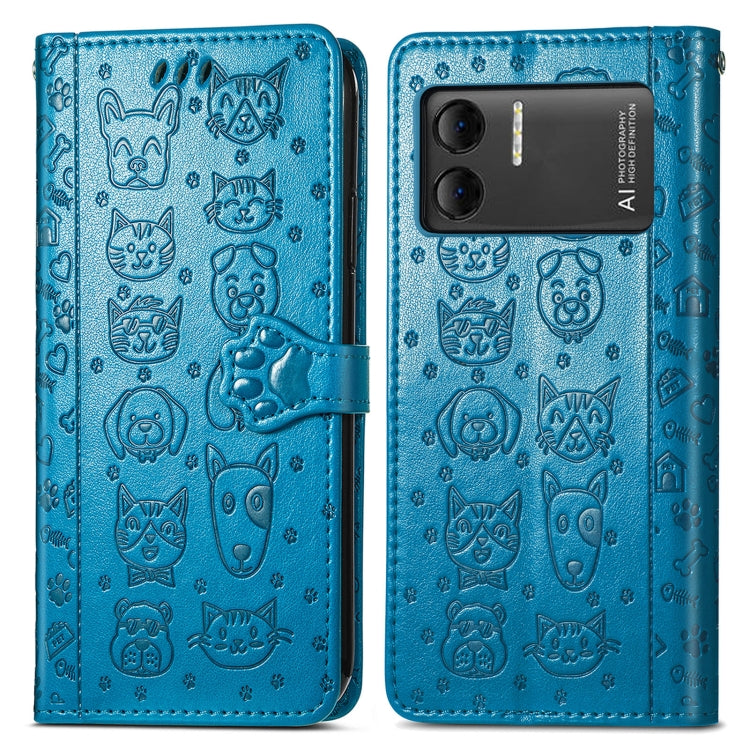 For DOOGEE X98 Pro / X98 Cat and Dog Embossed Leather Phone Case(Blue)