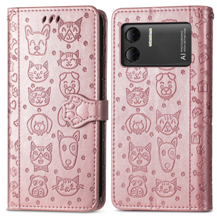 For DOOGEE X98 Pro / X98 Cat and Dog Embossed Leather Phone Case(Rose Gold)