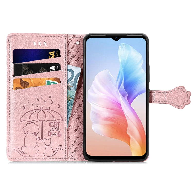 For DOOGEE X98 Pro / X98 Cat and Dog Embossed Leather Phone Case(Rose Gold)