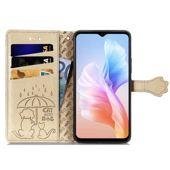 For DOOGEE X98 Pro / X98 Cat and Dog Embossed Leather Phone Case(Gold)