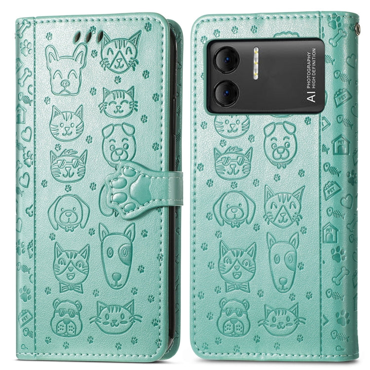 For DOOGEE X98 Pro / X98 Cat and Dog Embossed Leather Phone Case(Green)