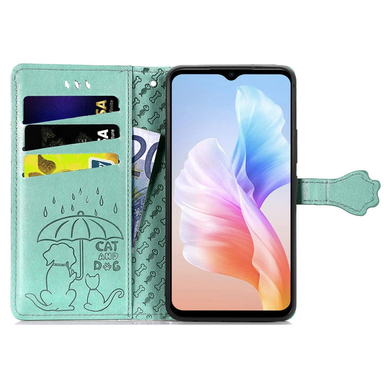 For DOOGEE X98 Pro / X98 Cat and Dog Embossed Leather Phone Case(Green)
