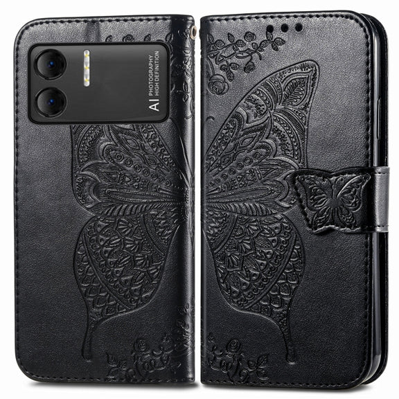 For DOOGEE X98 Pro / X98 Butterfly Love Flower Embossed Leather Phone Case(Black)