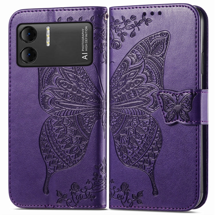 For DOOGEE X98 Pro / X98 Butterfly Love Flower Embossed Leather Phone Case(Dark Purple)