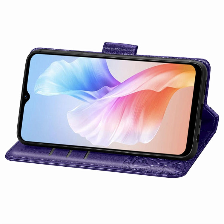 For DOOGEE X98 Pro / X98 Butterfly Love Flower Embossed Leather Phone Case(Dark Purple)