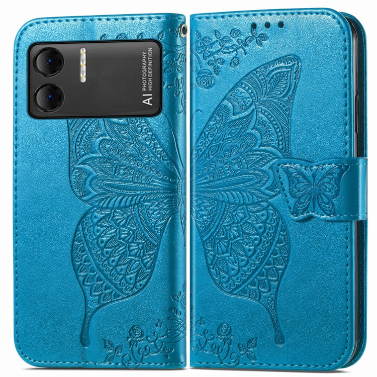 For DOOGEE X98 Pro / X98 Butterfly Love Flower Embossed Leather Phone Case(Blue)