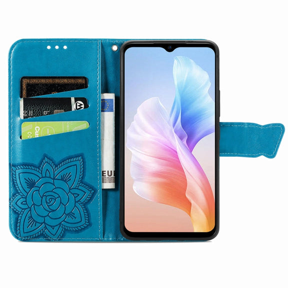 For DOOGEE X98 Pro / X98 Butterfly Love Flower Embossed Leather Phone Case(Blue)
