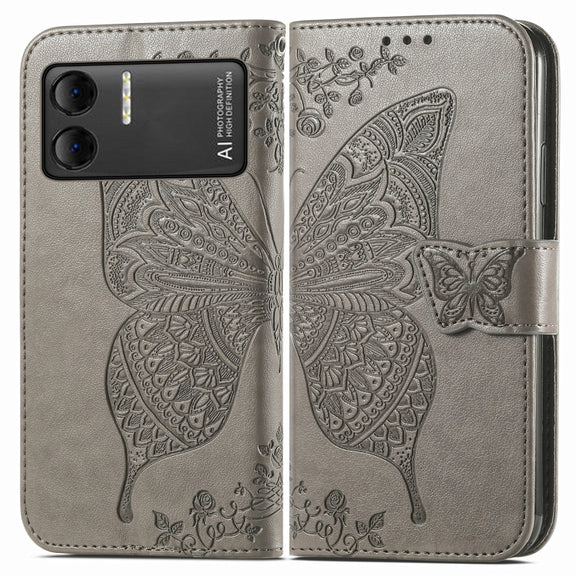 For DOOGEE X98 Pro / X98 Butterfly Love Flower Embossed Leather Phone Case(Grey)