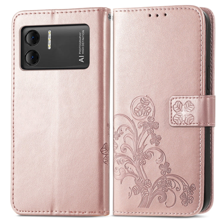 For DOOGEE X98 Pro / X98 Four-leaf Clasp Embossed Buckle Leather Phone Case(Rose Gold)