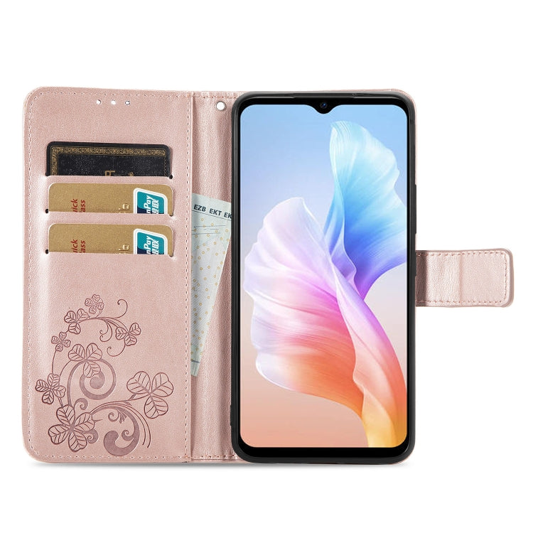 For DOOGEE X98 Pro / X98 Four-leaf Clasp Embossed Buckle Leather Phone Case(Rose Gold)