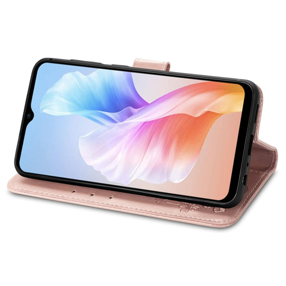 For DOOGEE X98 Pro / X98 Four-leaf Clasp Embossed Buckle Leather Phone Case(Rose Gold)