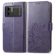 For DOOGEE X98 Pro / X98 Four-leaf Clasp Embossed Buckle Leather Phone Case(Purple)