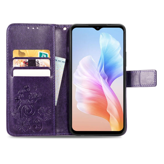 For DOOGEE X98 Pro / X98 Four-leaf Clasp Embossed Buckle Leather Phone Case(Purple)