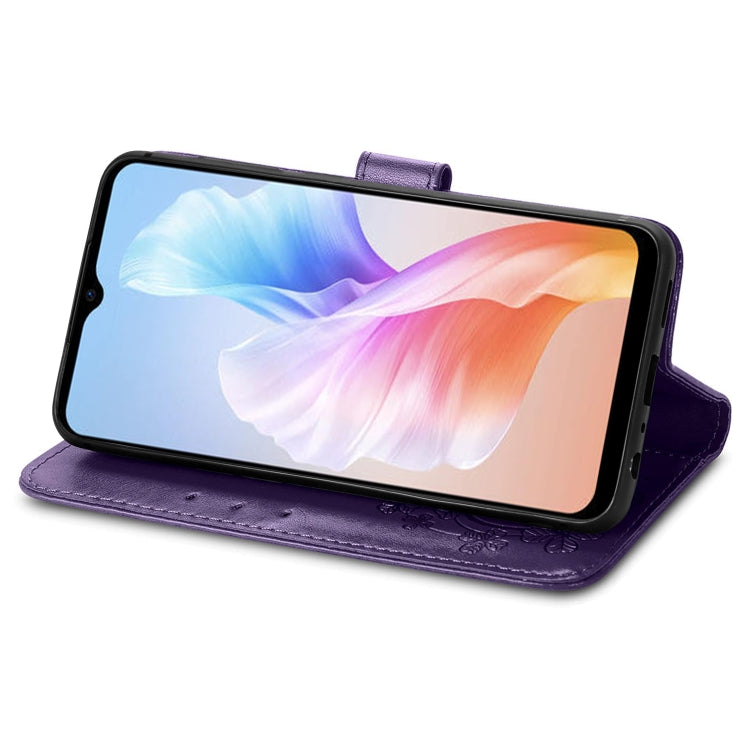 For DOOGEE X98 Pro / X98 Four-leaf Clasp Embossed Buckle Leather Phone Case(Purple)
