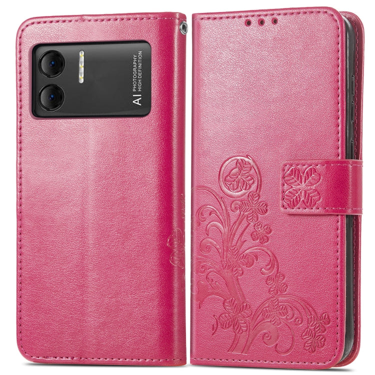 For DOOGEE X98 Pro / X98 Four-leaf Clasp Embossed Buckle Leather Phone Case(Rose Red)