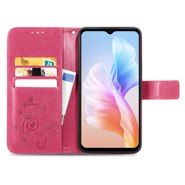 For DOOGEE X98 Pro / X98 Four-leaf Clasp Embossed Buckle Leather Phone Case(Rose Red)