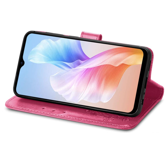 For DOOGEE X98 Pro / X98 Four-leaf Clasp Embossed Buckle Leather Phone Case(Rose Red)