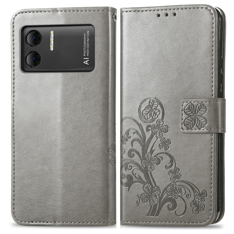 For DOOGEE X98 Pro / X98 Four-leaf Clasp Embossed Buckle Leather Phone Case(Grey)