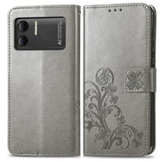 For DOOGEE X98 Pro / X98 Four-leaf Clasp Embossed Buckle Leather Phone Case(Grey)