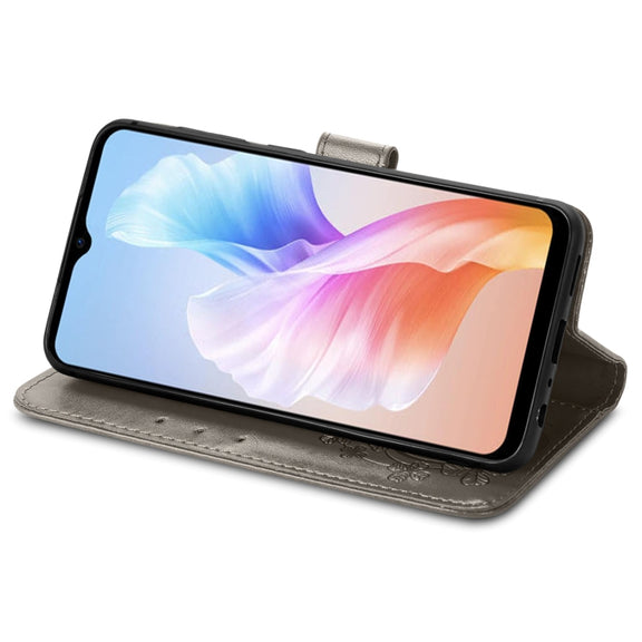 For DOOGEE X98 Pro / X98 Four-leaf Clasp Embossed Buckle Leather Phone Case(Grey)