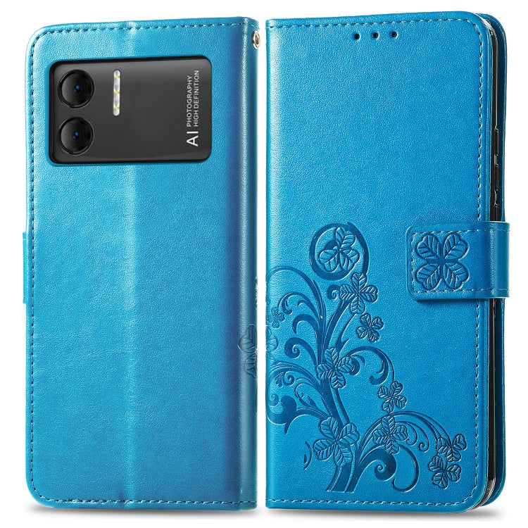 For DOOGEE X98 Pro / X98 Four-leaf Clasp Embossed Buckle Leather Phone Case(Blue)