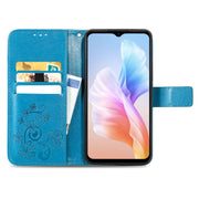 For DOOGEE X98 Pro / X98 Four-leaf Clasp Embossed Buckle Leather Phone Case(Blue)