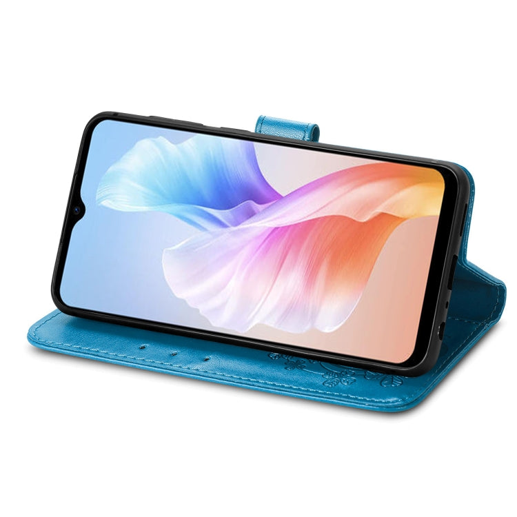 For DOOGEE X98 Pro / X98 Four-leaf Clasp Embossed Buckle Leather Phone Case(Blue)