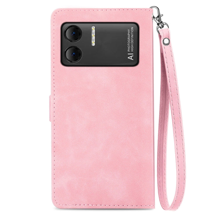 For DOOGEE X98 Pro / X98 Embossed Flower Zipper Leather Phone Case(Pink)
