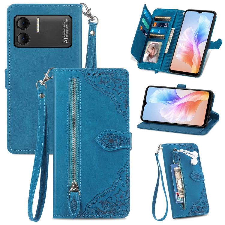 For DOOGEE X98 Pro / X98 Embossed Flower Zipper Leather Phone Case(Blue)