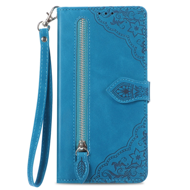 For DOOGEE X98 Pro / X98 Embossed Flower Zipper Leather Phone Case(Blue)
