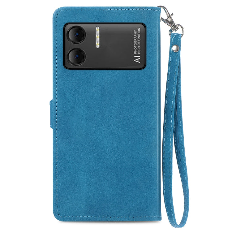 For DOOGEE X98 Pro / X98 Embossed Flower Zipper Leather Phone Case(Blue)