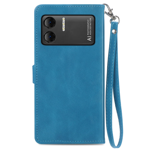 For DOOGEE X98 Pro / X98 Embossed Flower Zipper Leather Phone Case(Blue)