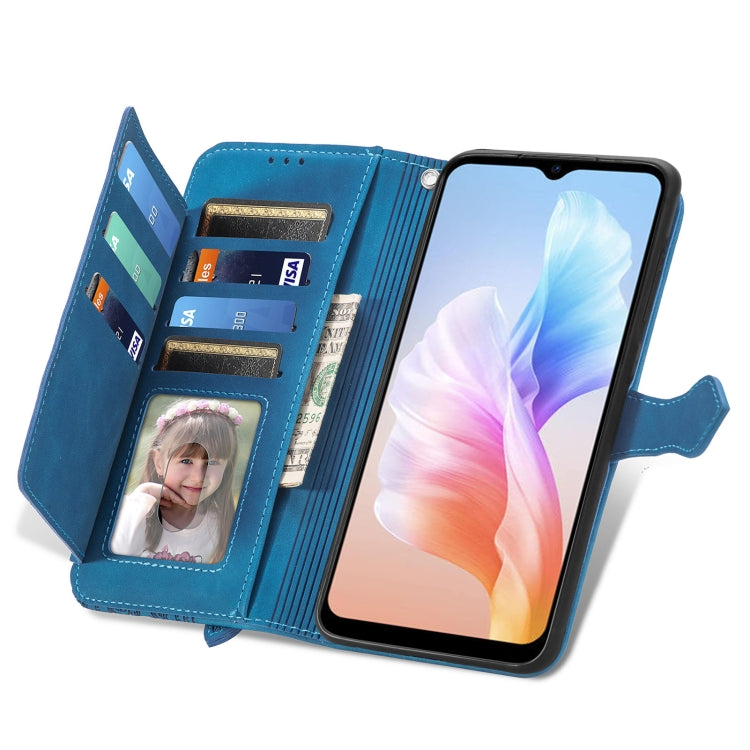For DOOGEE X98 Pro / X98 Embossed Flower Zipper Leather Phone Case(Blue)
