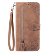 For DOOGEE X98 Pro / X98 Embossed Flower Zipper Leather Phone Case(Brown)