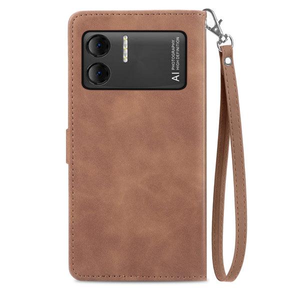 For DOOGEE X98 Pro / X98 Embossed Flower Zipper Leather Phone Case(Brown)