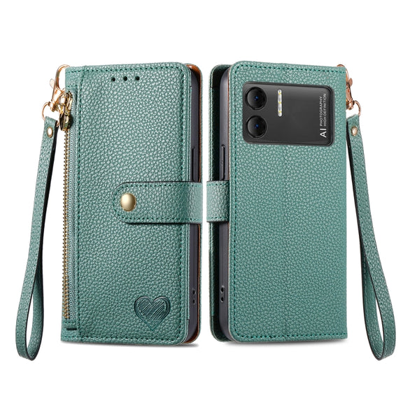 For DOOGEE X98 Pro / X98 Love Zipper Lanyard Leather Phone Case(Green)
