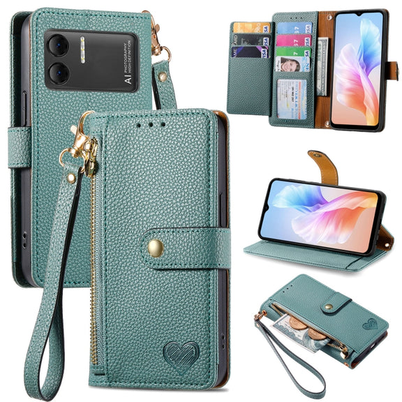 For DOOGEE X98 Pro / X98 Love Zipper Lanyard Leather Phone Case(Green)