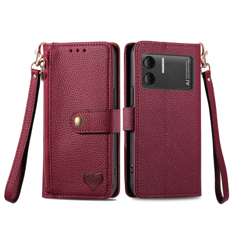 For DOOGEE X98 Pro / X98 Love Zipper Lanyard Leather Phone Case(Red)