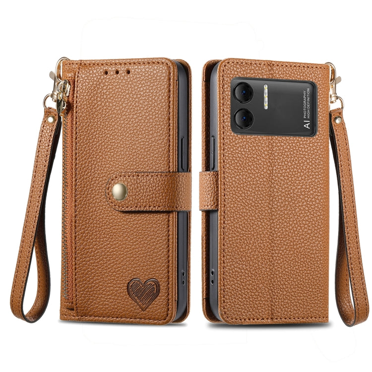 For DOOGEE X98 Pro / X98 Love Zipper Lanyard Leather Phone Case(Brown)