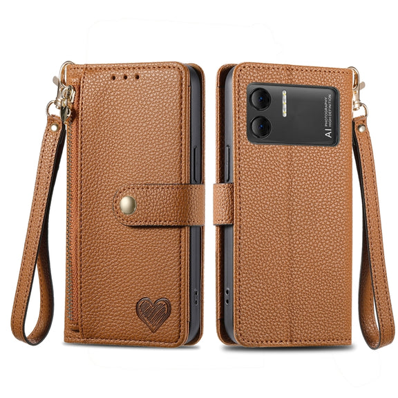 For DOOGEE X98 Pro / X98 Love Zipper Lanyard Leather Phone Case(Brown)