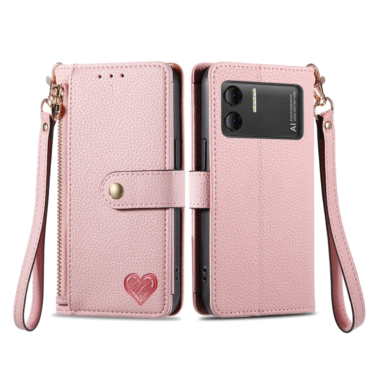 For DOOGEE X98 Pro / X98 Love Zipper Lanyard Leather Phone Case(Pink)