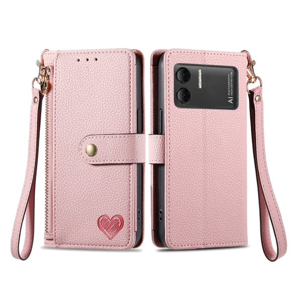 For DOOGEE X98 Pro / X98 Love Zipper Lanyard Leather Phone Case(Pink)