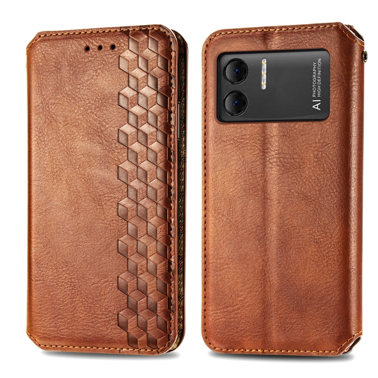 For DOOGEE X98 Pro / X98 Cubic Grid Pressed Magnetic Leather Phone Case(Brown)