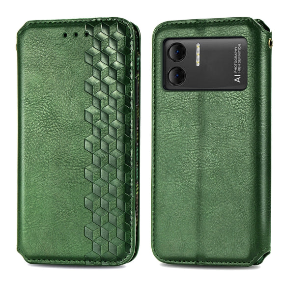 For DOOGEE X98 Pro / X98 Cubic Grid Pressed Magnetic Leather Phone Case(Green)
