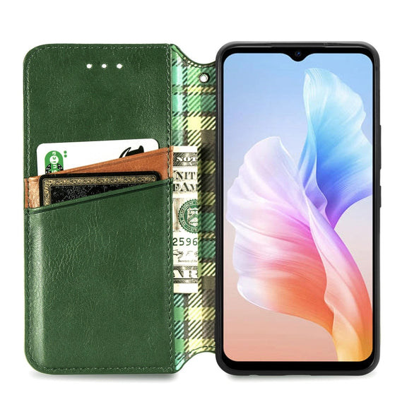 For DOOGEE X98 Pro / X98 Cubic Grid Pressed Magnetic Leather Phone Case(Green)