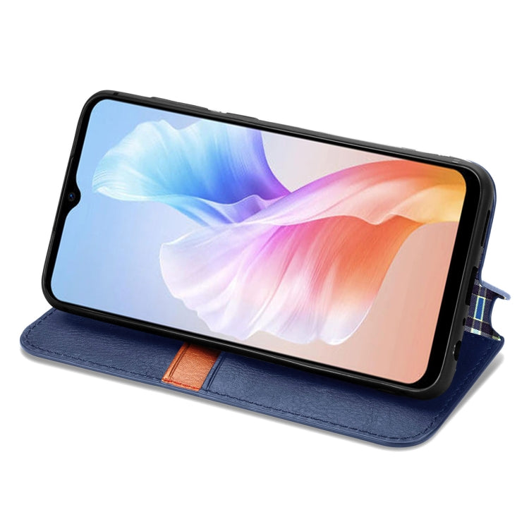 For DOOGEE X98 Pro / X98 Cubic Grid Pressed Magnetic Leather Phone Case(Bule)