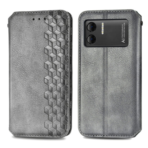 For DOOGEE X98 Pro / X98 Cubic Grid Pressed Magnetic Leather Phone Case(Grey)