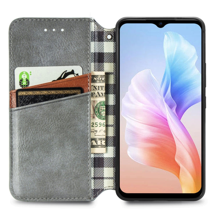 For DOOGEE X98 Pro / X98 Cubic Grid Pressed Magnetic Leather Phone Case(Grey)
