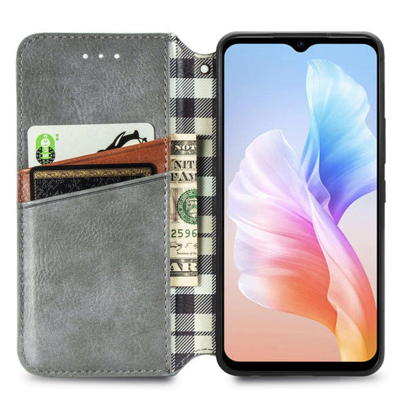 For DOOGEE X98 Pro / X98 Cubic Grid Pressed Magnetic Leather Phone Case(Grey)