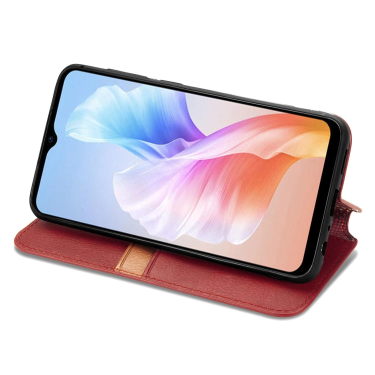 For DOOGEE X98 Pro / X98 Cubic Grid Pressed Magnetic Leather Phone Case(Red)